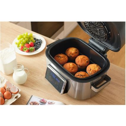 Sencor - Multifunctionele heteluchtfriteuse en grill 1660W/230V 6 l mat chroom/zwart