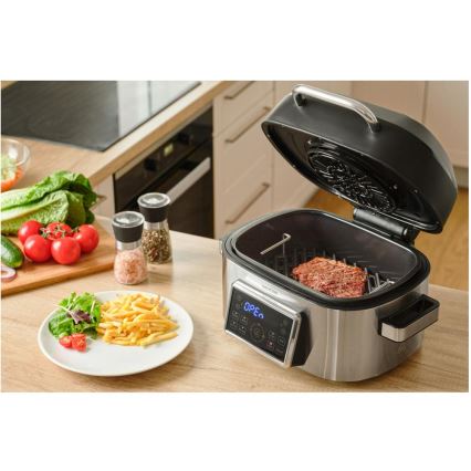 Sencor - Multifunctionele heteluchtfriteuse en grill 1660W/230V 6 l mat chroom/zwart