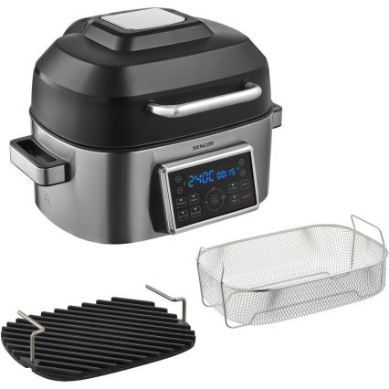Sencor - Multifunctionele heteluchtfriteuse en grill 1660W/230V 6 l mat chroom/zwart