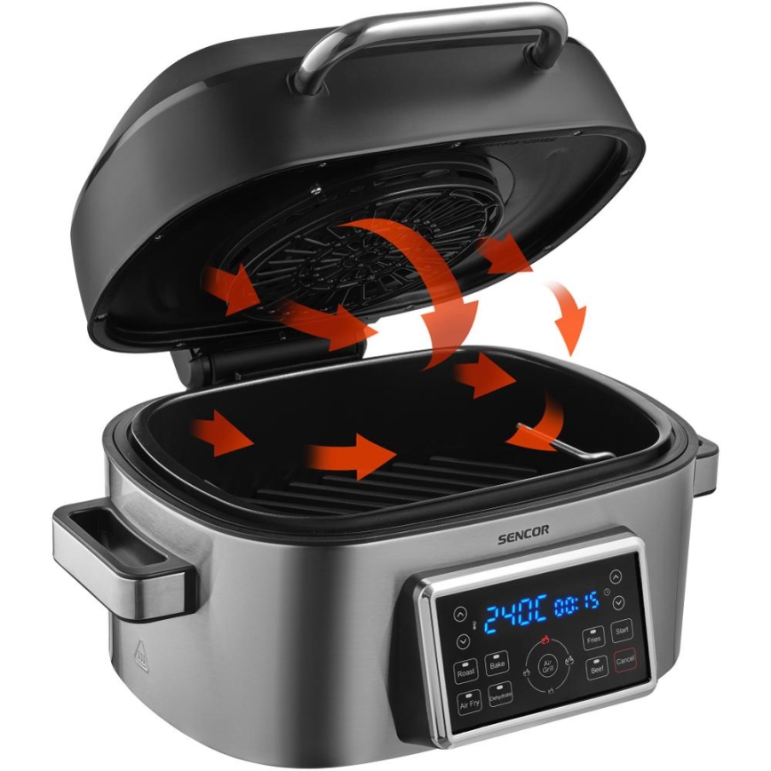 Sencor - Multifunctionele heteluchtfriteuse en grill 1660W/230V 6 l mat chroom/zwart