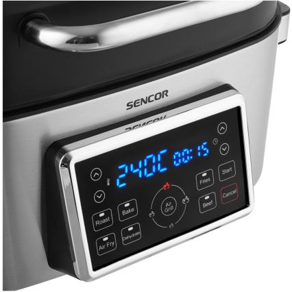 Sencor - Multifunctionele heteluchtfriteuse en grill 1660W/230V 6 l mat chroom/zwart