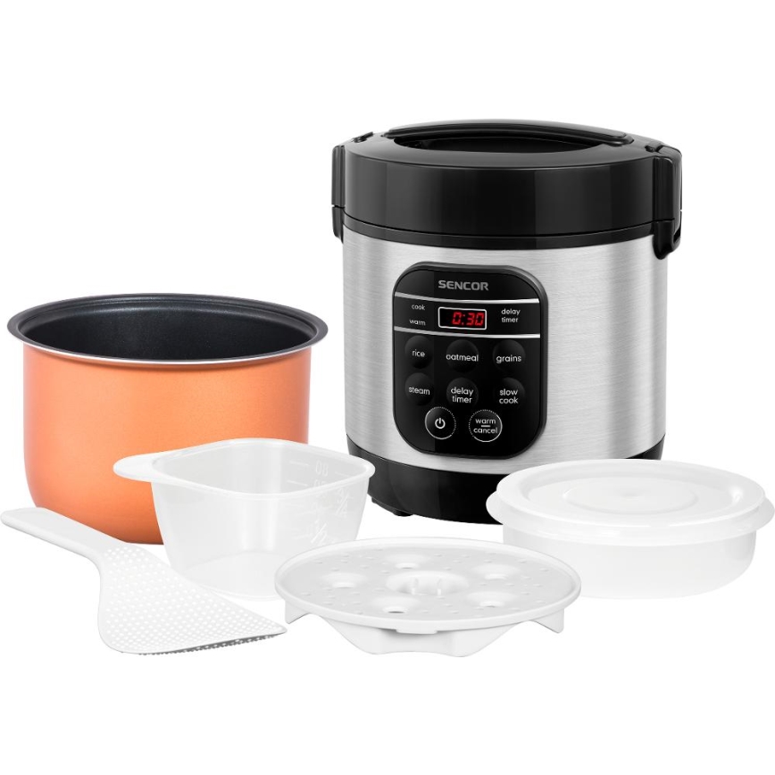 Sencor - Multifunctionele rijstkoker 350 W/230 V 0,6 l RVS/zwart