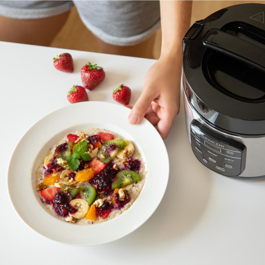 Sencor - Multifunctionele rijstkoker 350W/230V 0,6 l roestvrij staal/zwart