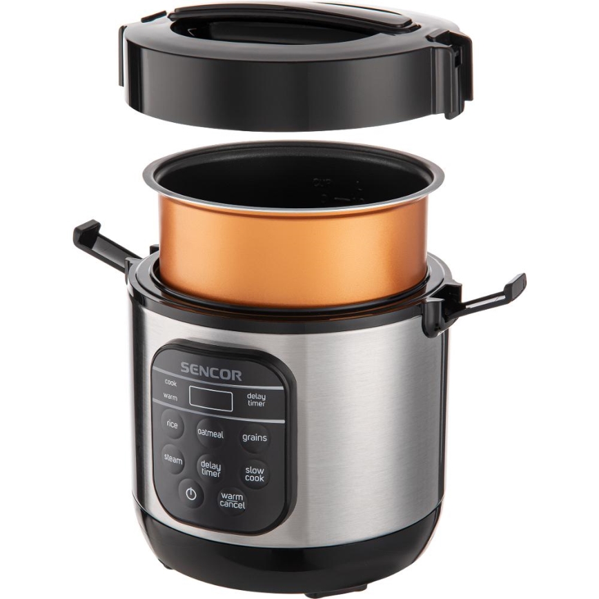 Sencor - Multifunctionele rijstkoker 350W/230V 0,6 l roestvrij staal/zwart