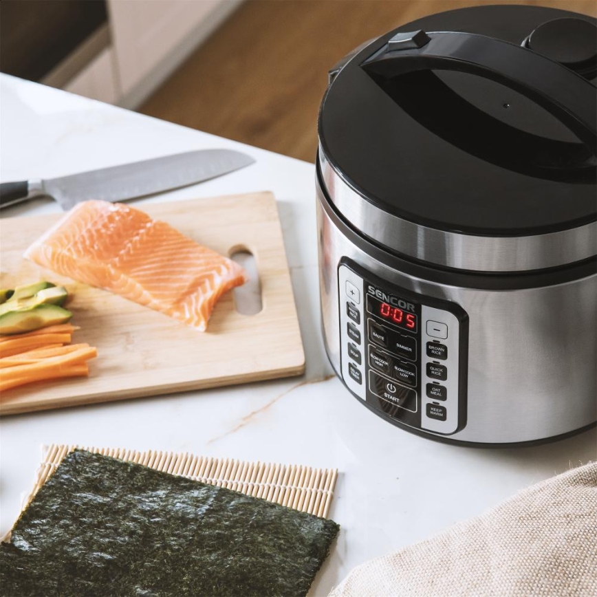 Sencor - Multifunctionele rijstkoker 700W/230V 1,5 l roestvrij staal/zwart