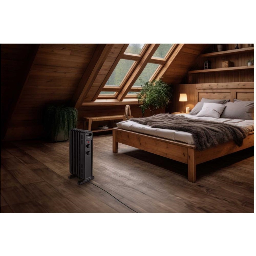 Sencor - Oliegevulde radiator met 7 ribben 600/900/1500W/230V zwart