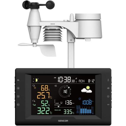 Sencor - Professioneel weerstation met kleurig LCD-scherm en wekker 5V/1xCR2032 + 3xAA