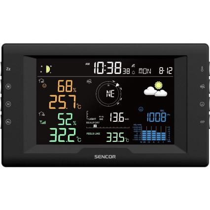 Sencor - Professioneel weerstation met kleurig LCD-scherm en wekker 5V/1xCR2032 + 3xAA