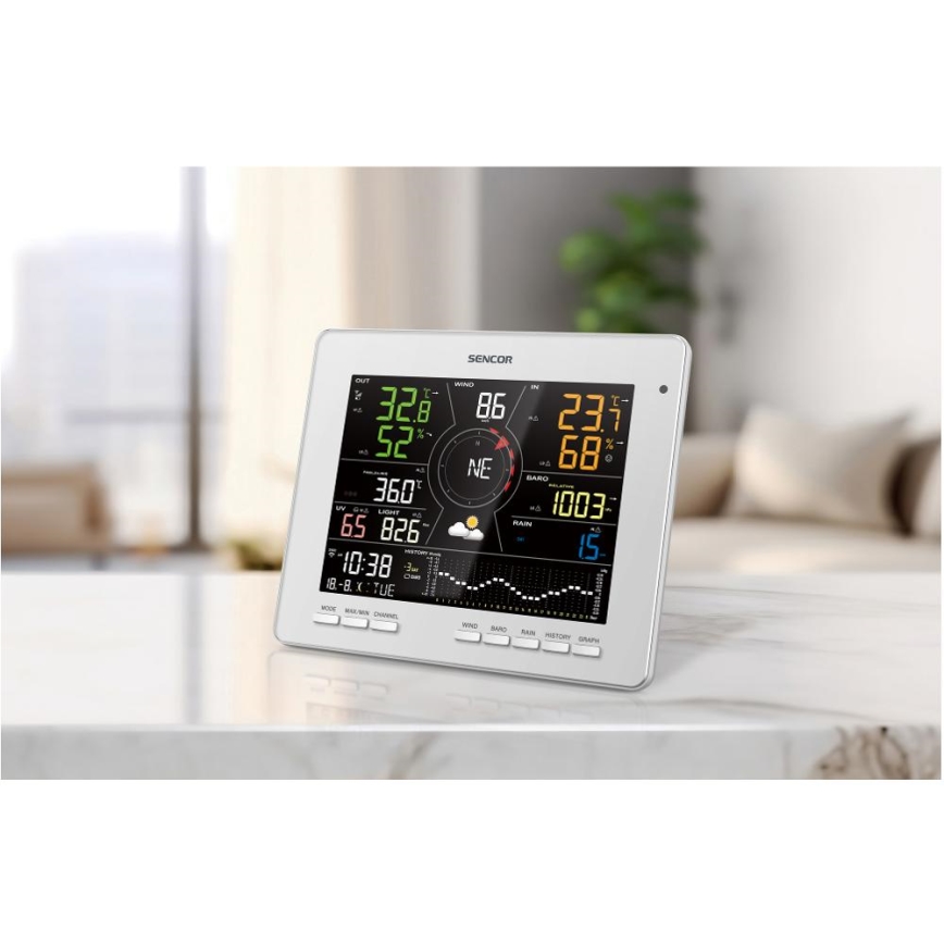 Sencor - Professioneel weerstation met kleurenscherm LCD 5V 1xCR2032 + 3xAA + 2xAA Wi-Fi Tuya