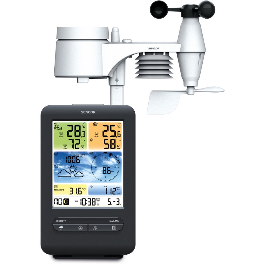 Sencor - Professioneel weerstation met kleurrijk LCD-scherm 1xCR2032 + 3xAA Wi-Fi