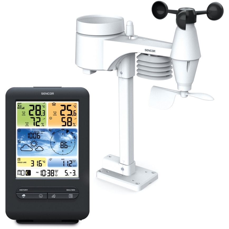 Sencor - Professioneel weerstation met kleurrijk LCD-scherm 1xCR2032 + 3xAA Wi-Fi