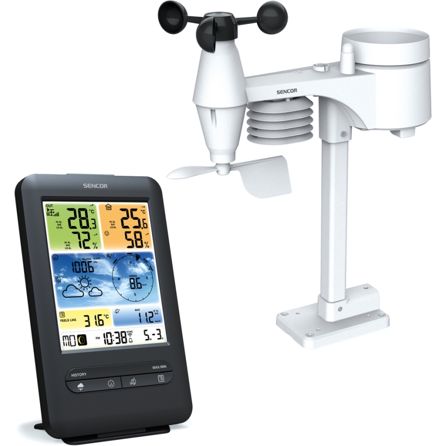 Sencor - Professioneel weerstation met kleurrijk LCD-scherm 1xCR2032 + 3xAA Wi-Fi