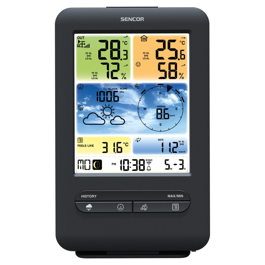Sencor - Professioneel weerstation met kleurrijk LCD-scherm 1xCR2032 + 3xAA Wi-Fi