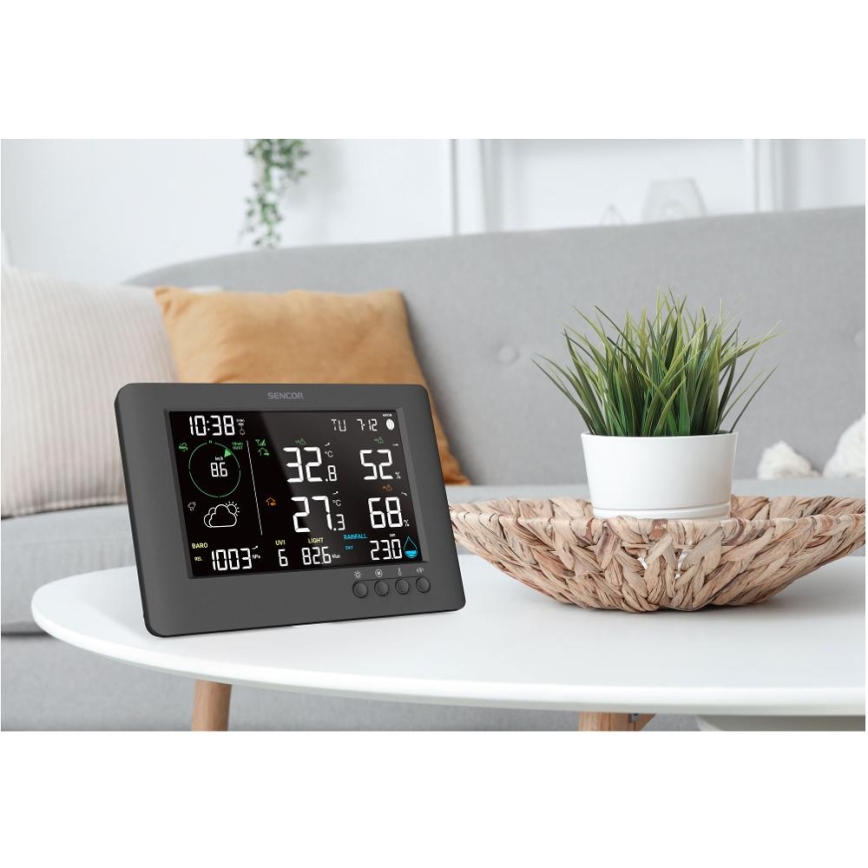 Sencor - Professioneel weerstation met kleuren-LCD-scherm en wekker 5V/1xCR2032 + 3xAA Wi-Fi