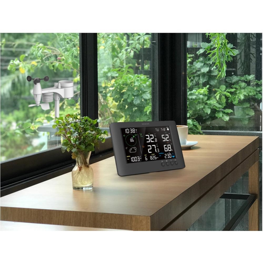 Sencor - Professioneel weerstation met kleuren-LCD-scherm en wekker 5V/1xCR2032 + 3xAA Wi-Fi