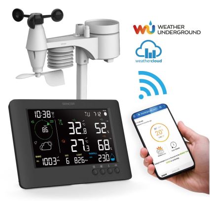 Sencor - Professioneel weerstation met kleuren-LCD-scherm en wekker 5V/1xCR2032 + 3xAA Wi-Fi