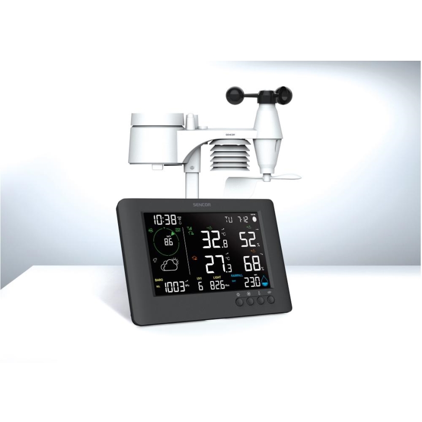 Sencor - Professioneel weerstation met kleuren-LCD-scherm en wekker 5V/1xCR2032 + 3xAA Wi-Fi
