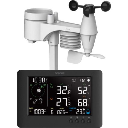 Sencor - Professioneel weerstation met kleuren-LCD-scherm en wekker 5V/1xCR2032 + 3xAA Wi-Fi