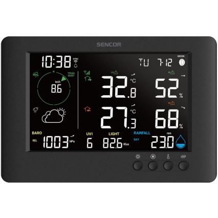 Sencor - Professioneel weerstation met kleuren-LCD-scherm en wekker 5V/1xCR2032 + 3xAA Wi-Fi