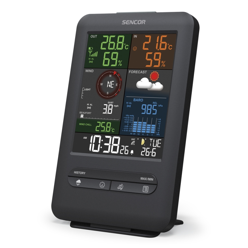 Sencor - Professioneel weerstation met LCD-scherm en wekker 1xCR2032 + 3xAA