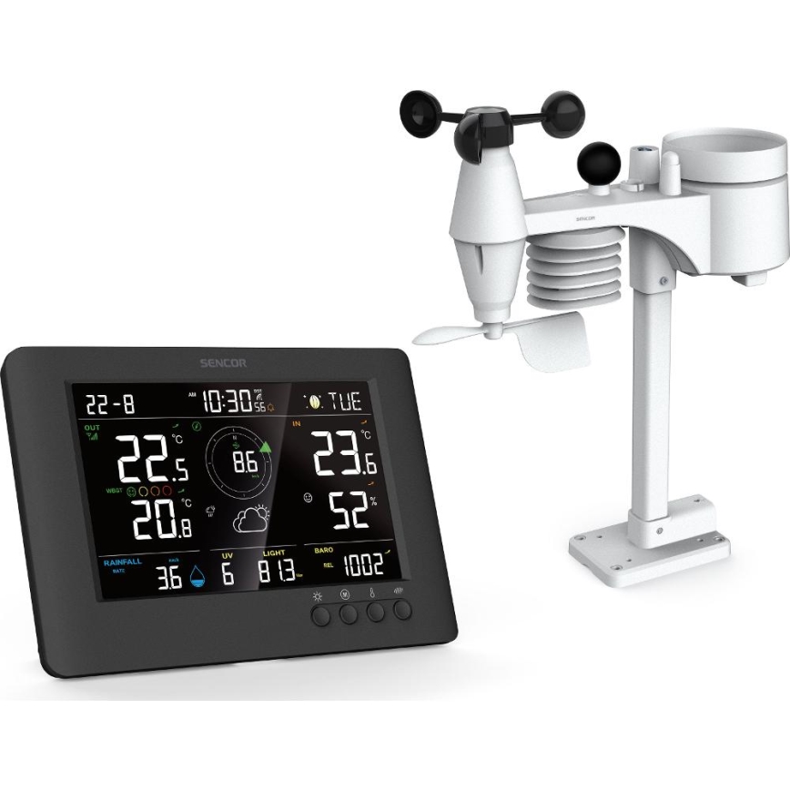 Sencor - Professioneel weerstation met kleurenscherm en wekker 5V/1xCR2032 + 3xAA
