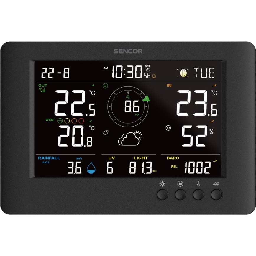 Sencor - Professioneel weerstation met kleurenscherm en wekker 5V/1xCR2032 + 3xAA