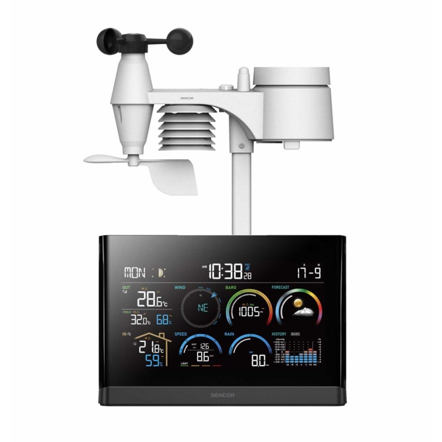 Sencor - Professioneel weerstation met kleurenscherm en wekker 5V/3xAAA + 3xAA