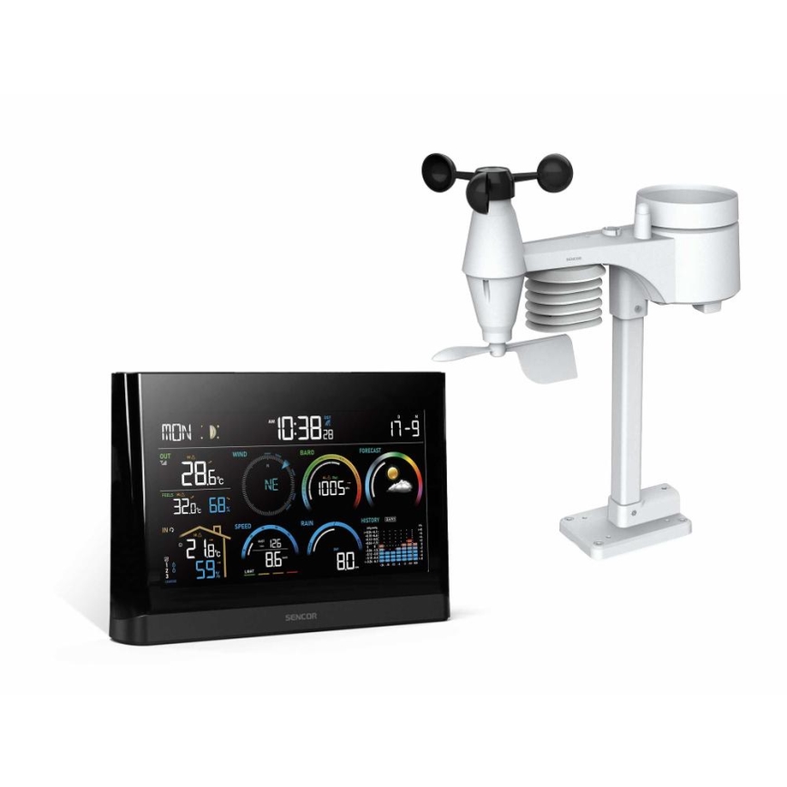 Sencor - Professioneel weerstation met kleurenscherm en wekker 5V/3xAAA + 3xAA