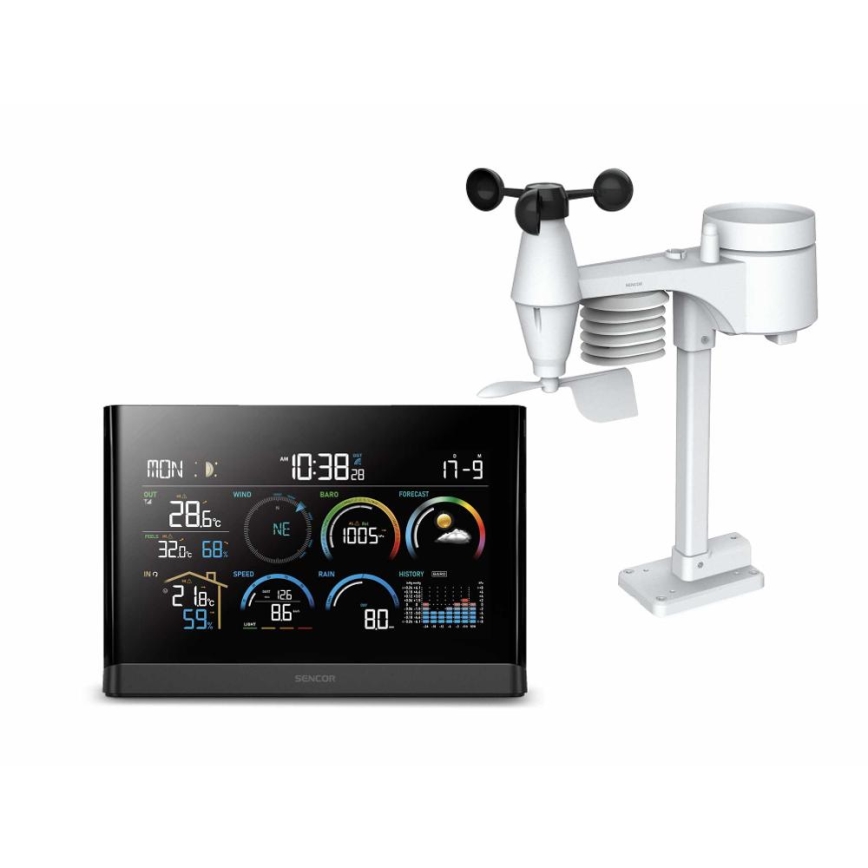 Sencor - Professioneel weerstation met kleurenscherm en wekker 5V/3xAAA + 3xAA