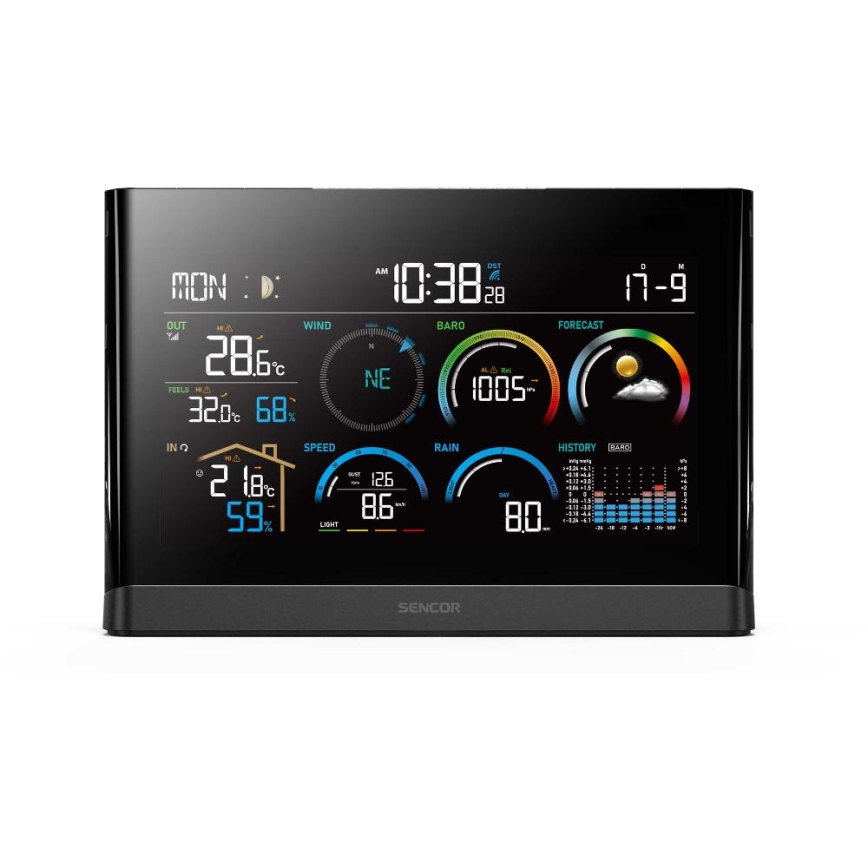 Sencor - Professioneel weerstation met kleurenscherm en wekker 5V/3xAAA + 3xAA