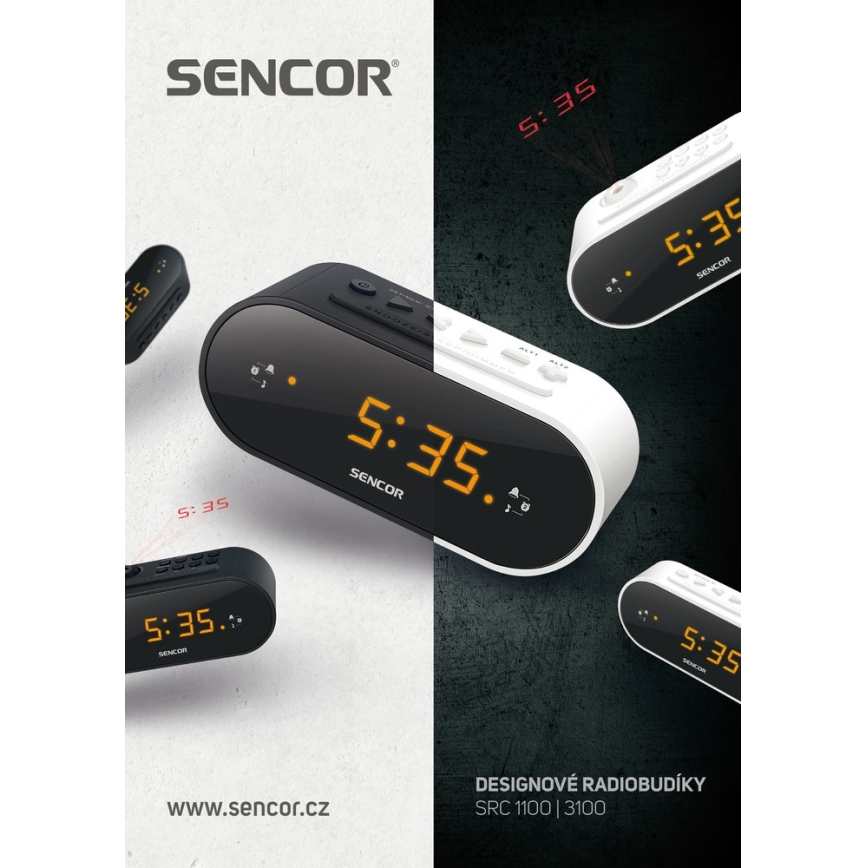 Sencor - Radiowekker met LED scherm en projector 5W/230V 1xCR2032 wit