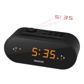 Sencor - Radiowekker met LED scherm en projector 5W/230V 1xCR2032 zwart