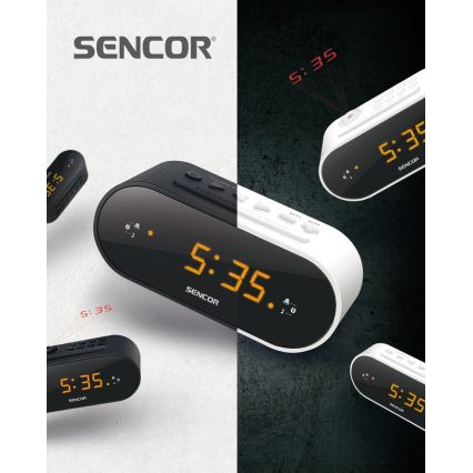 Sencor - Radiowekker met LED scherm en projector 5W/230V 1xCR2032 zwart