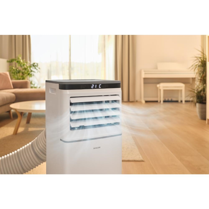 Sencor - Slimme mobiele airconditioner 3-in-1 inclusief compleet toebehoren 815 W/230 V 8000 BTU Wi-Fi wit + afstandsbediening