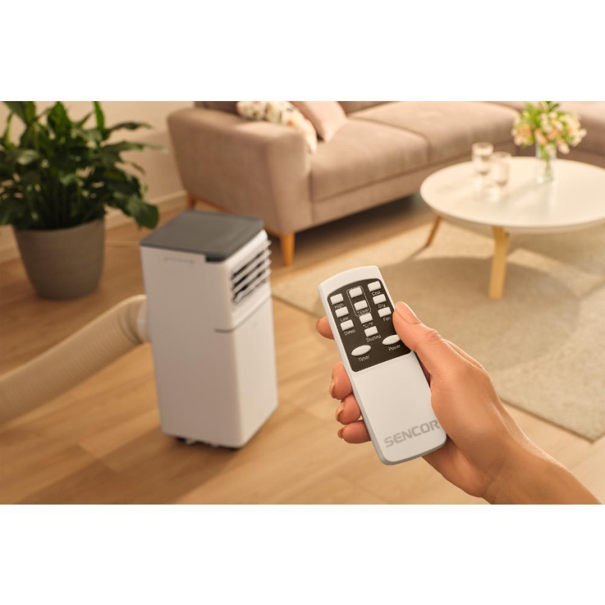 Sencor - Slimme mobiele airconditioner 3-in-1 inclusief compleet toebehoren 815 W/230 V 8000 BTU Wi-Fi wit + afstandsbediening