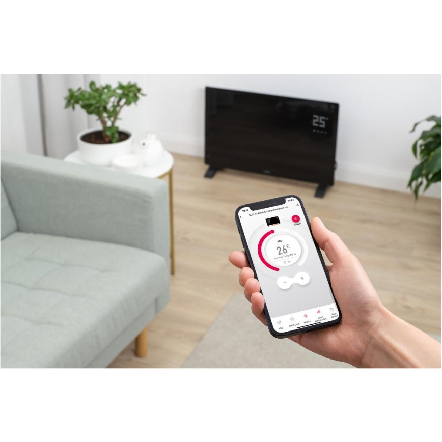 Sencor - Slimme elektrische directe kachel/convectorkachel 2000W/230V IP24 Wi-Fi zwart + afstandsbediening
