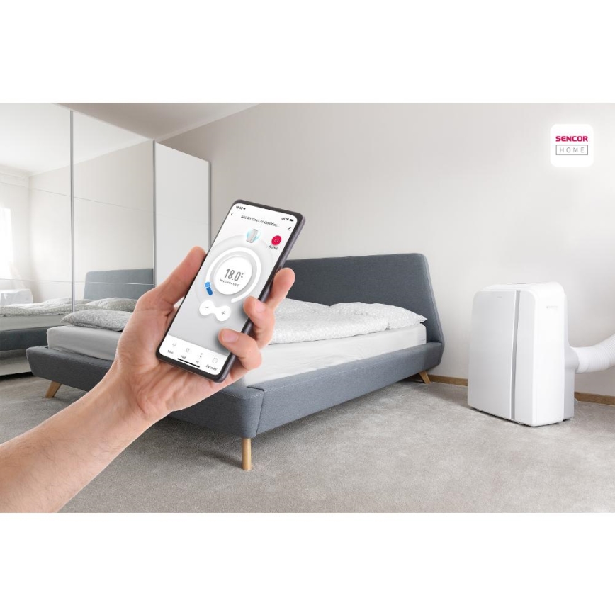 Sencor - Slimme mobiele airco 3in1 inclusief complete accessoires 1450W/230V 12000 BTU Wi-Fi wit + afstandsbediening