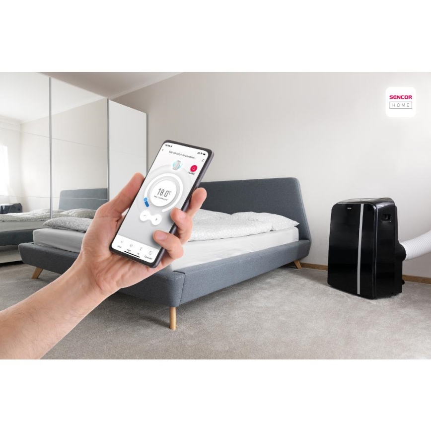 Sencor - Slimme mobiele airco 3in1 inclusief complete accessoires 1450W/230V 12000 BTU Wi-Fi zwart + afstandsbediening