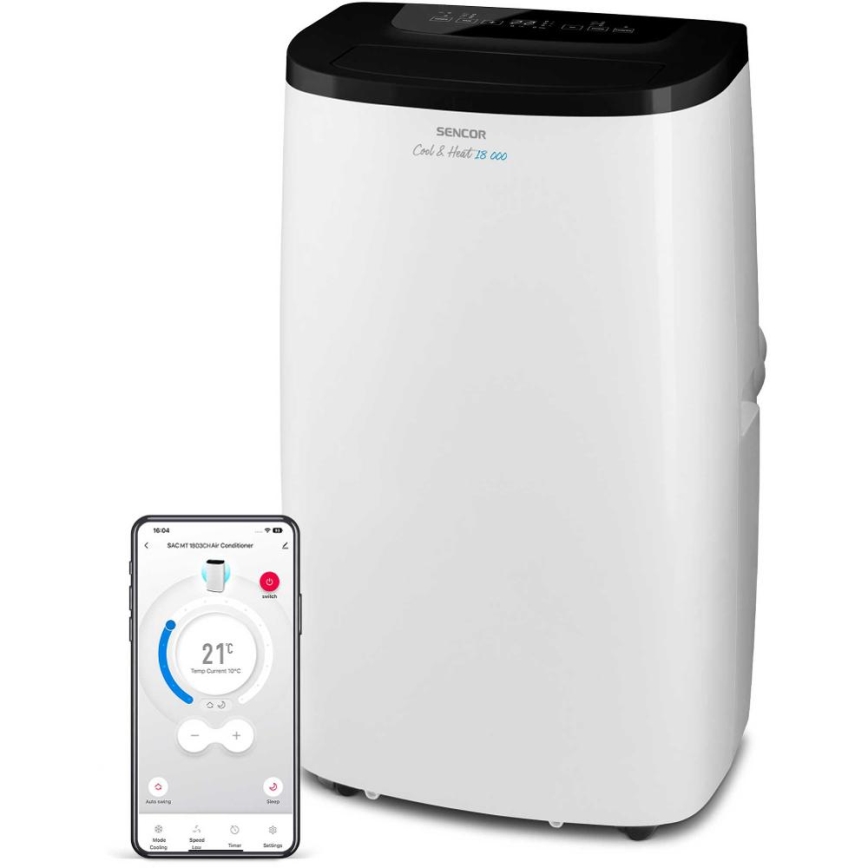 Sencor - Slimme mobiele airconditioner 4-in-1 inclusief complete accessoires 1750W/230V 18000 BTU Wi-Fi wit + afstandsbediening