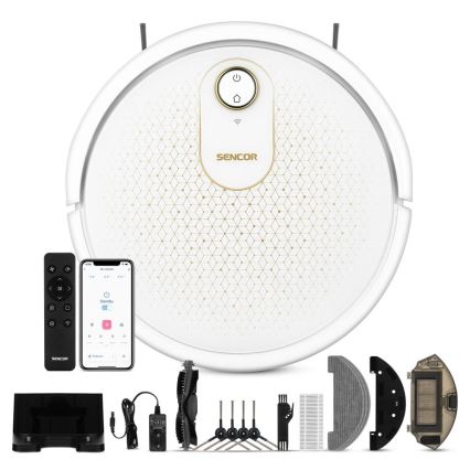 Sencor - Slimme robotstofzuiger met een dweil 2in1 28W/2600 mAh Wi-Fi wit + afstandsbediening