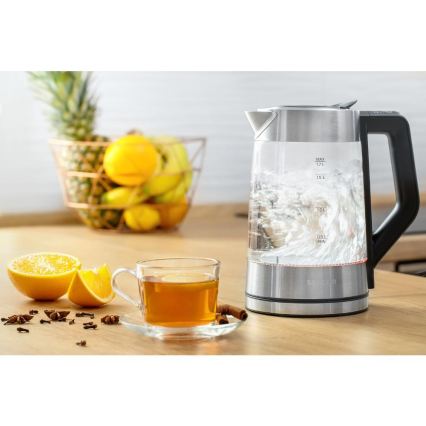 Sencor - Snelle waterkoker met temperatuurregeling 1,7 l 2200W/230V mat chroom/zwart