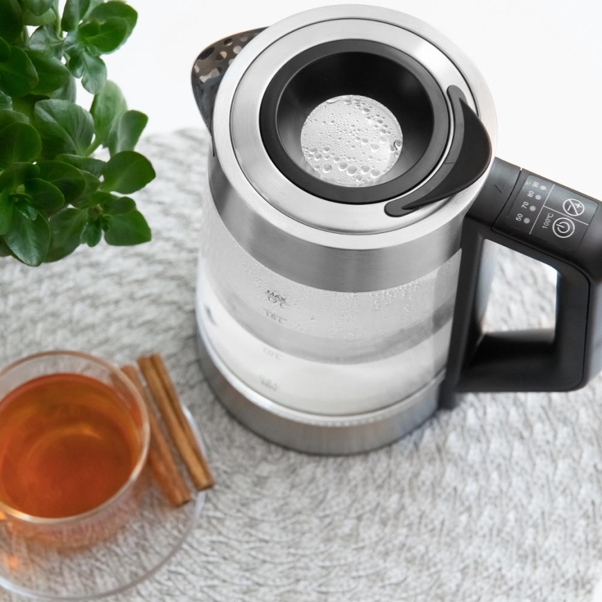 Sencor - Snelle waterkoker met temperatuurregeling 1,7 l 2200W/230V mat chroom/zwart