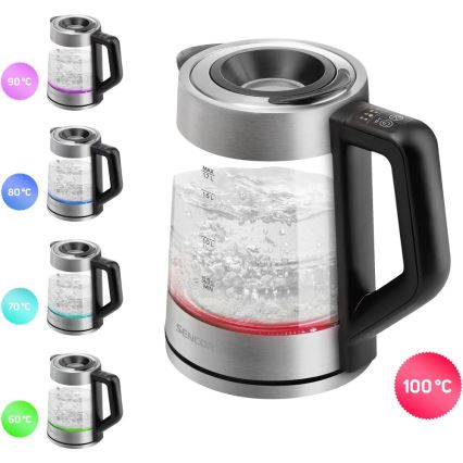 Sencor - Snelle waterkoker met temperatuurregeling 1,7 l 2200W/230V mat chroom/zwart