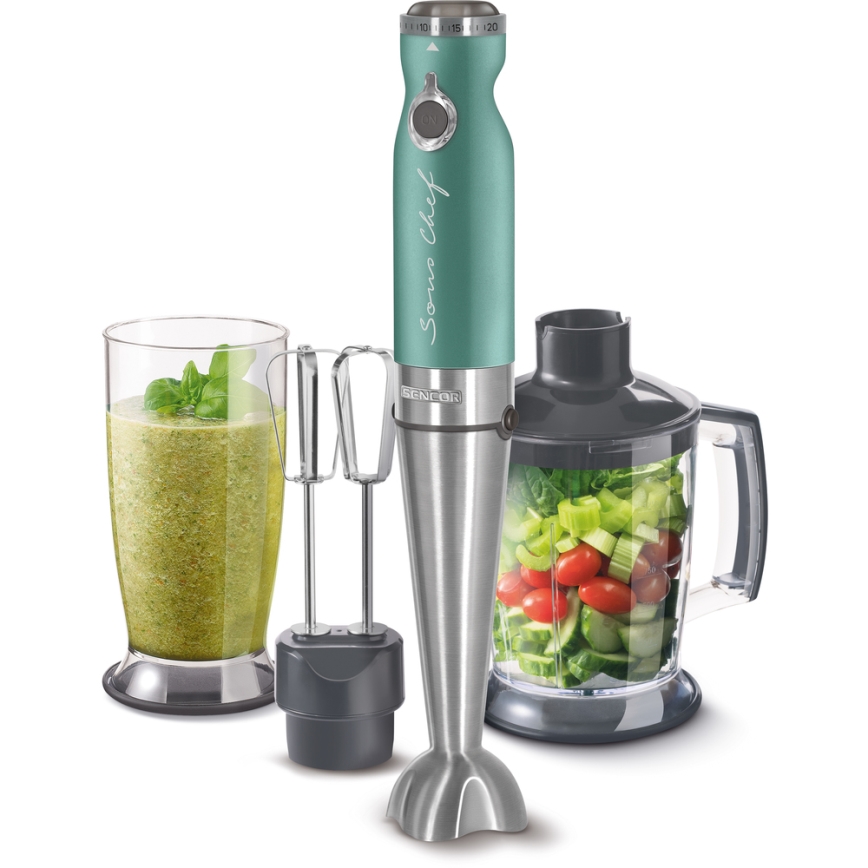 Sencor - Staafmixer 4in1 1200W/230V roestvrij staal/turkoois