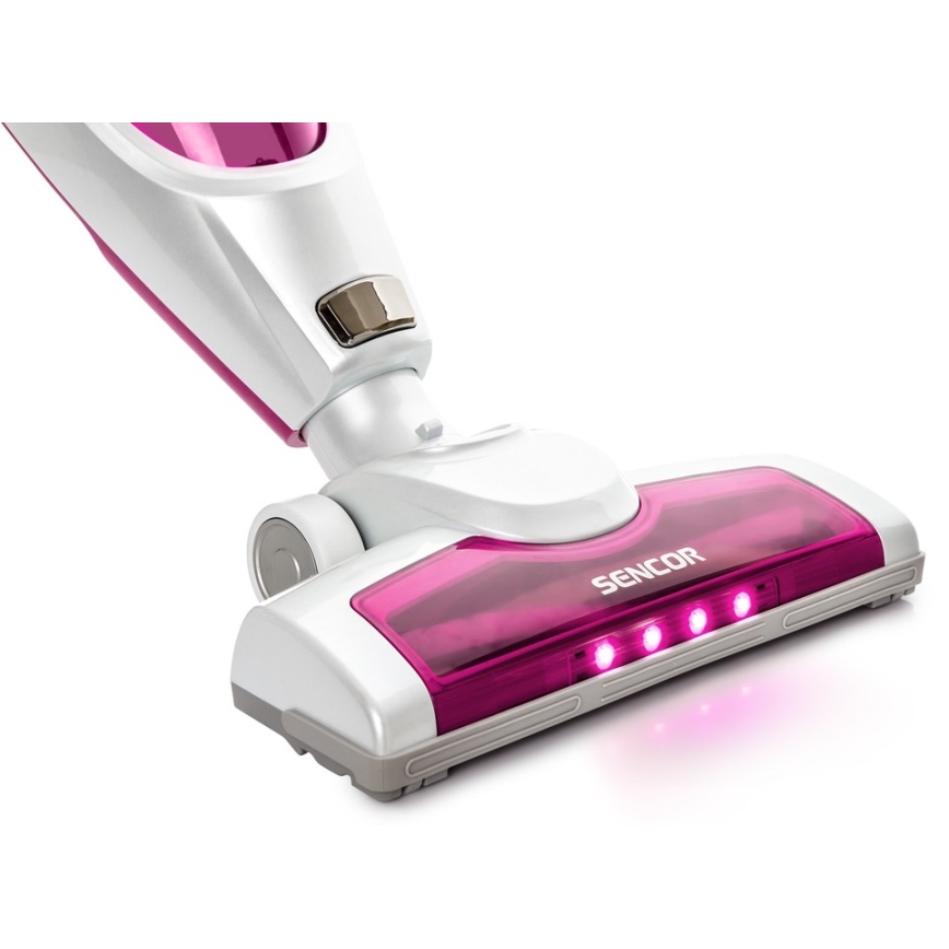 Sencor - Steelstofzuiger met met elektrische roterende borstel 2in1 70W/12V 1800 mAh wit/pink