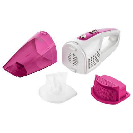 Sencor - Steelstofzuiger met met elektrische roterende borstel 2in1 70W/12V 1800 mAh wit/pink