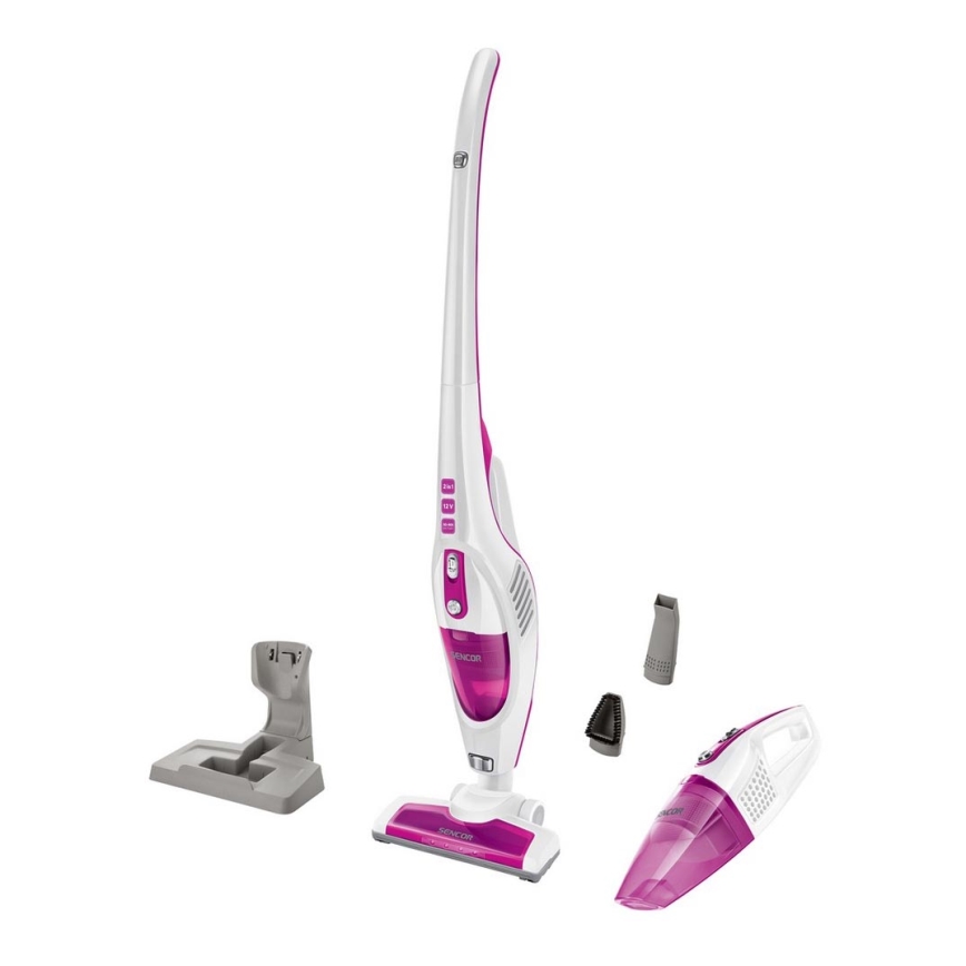 Sencor - Steelstofzuiger met met elektrische roterende borstel 2in1 70W/12V 1800 mAh wit/pink