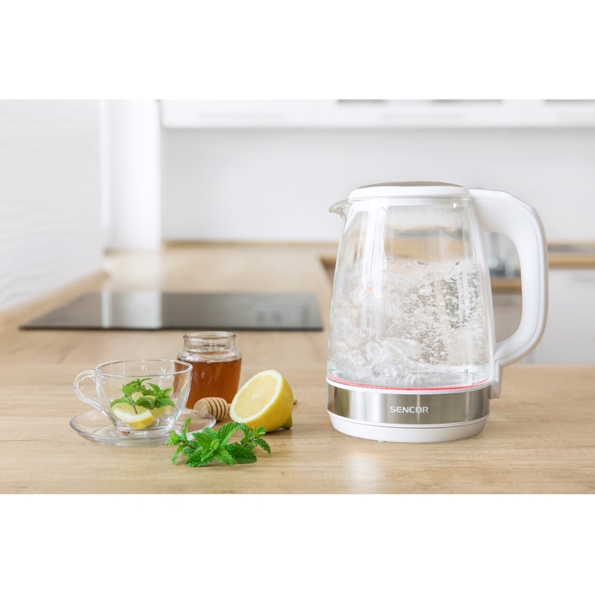 Sencor - Waterkoker met Thermoregulatie en LED Achtergrondverlichting 2 l 2200W/230V wit