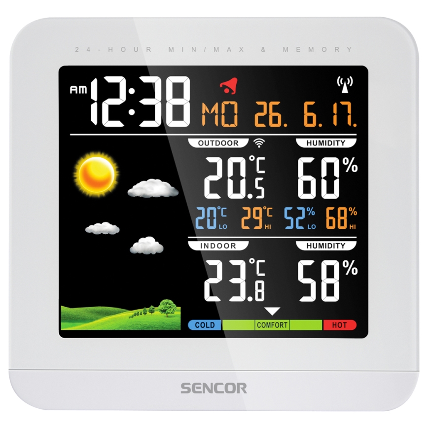 Sencor - Weerstation met kleuren LCD-scherm en wekker 3xAAA + 2xAAA wit
