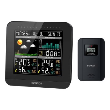 Sencor - Weerstation met kleuren LCD-scherm en wekker 3xAAA zwart